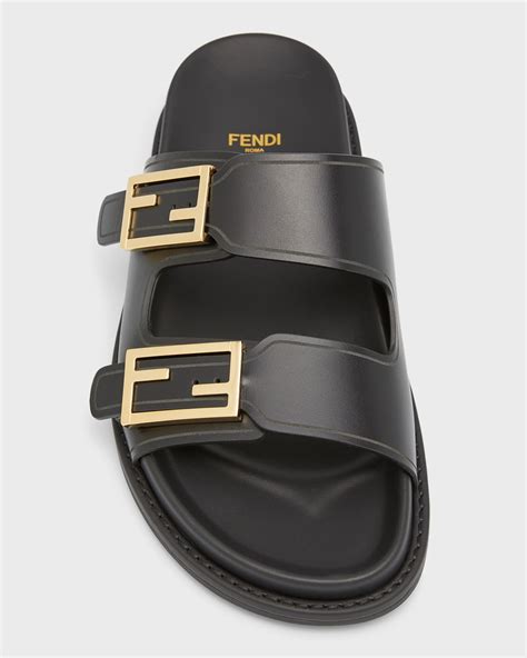 fendi f buckle leather slide sandals|Fendi denim slides.